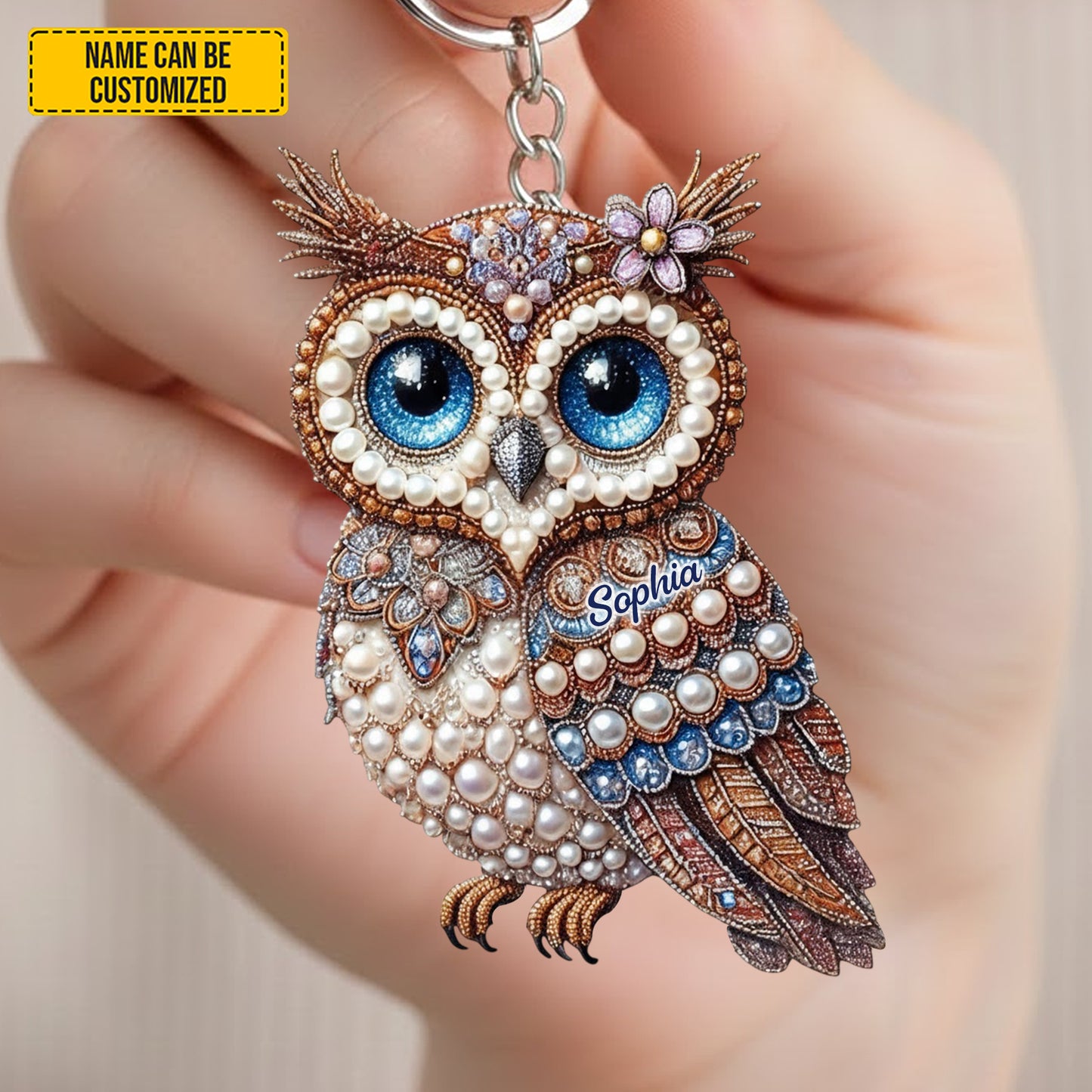 Personalized Cute Sparkle Owl Keychain