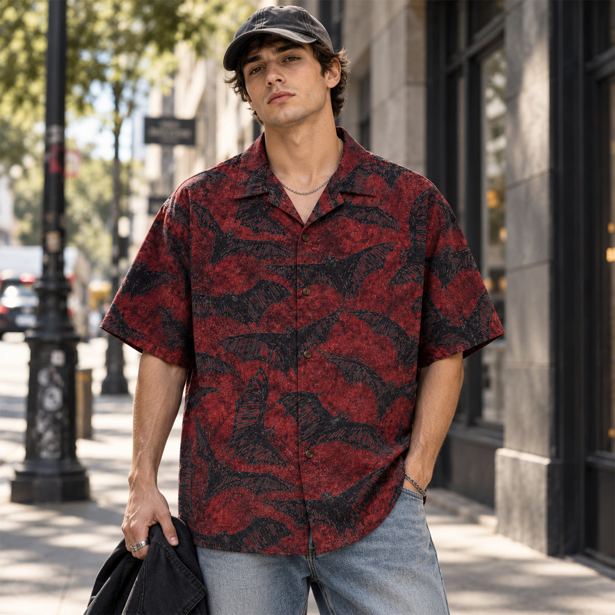 Dark Gothic Bat Swarm Red Hawaiian Shirt