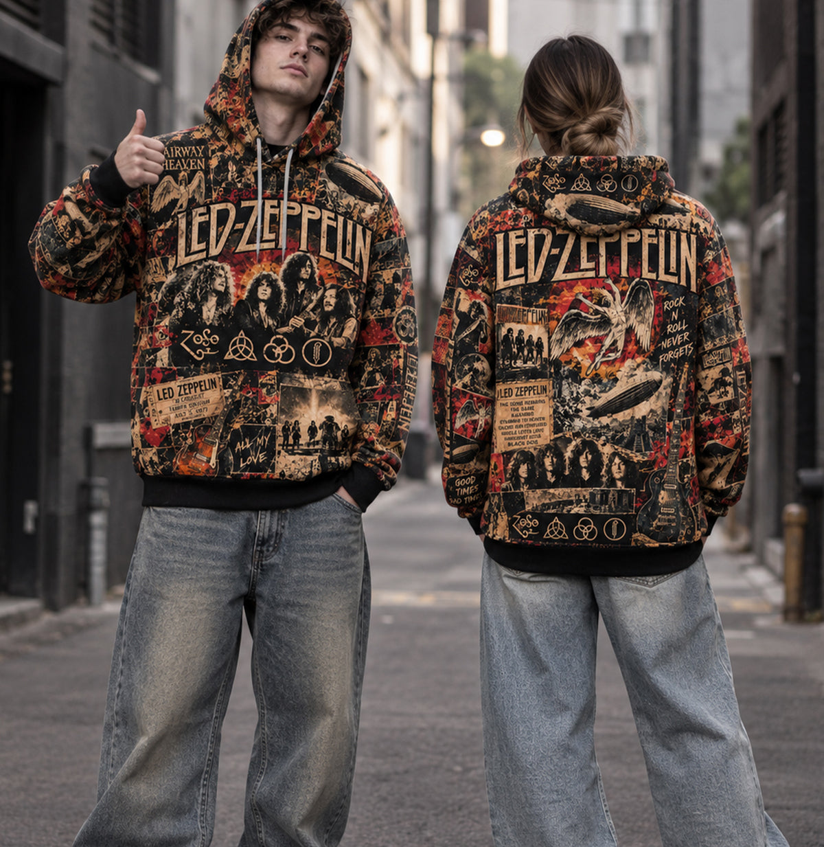 Led Zeppelin Stairway to Heaven Vintage Rock Collage All Over Print Hoodie