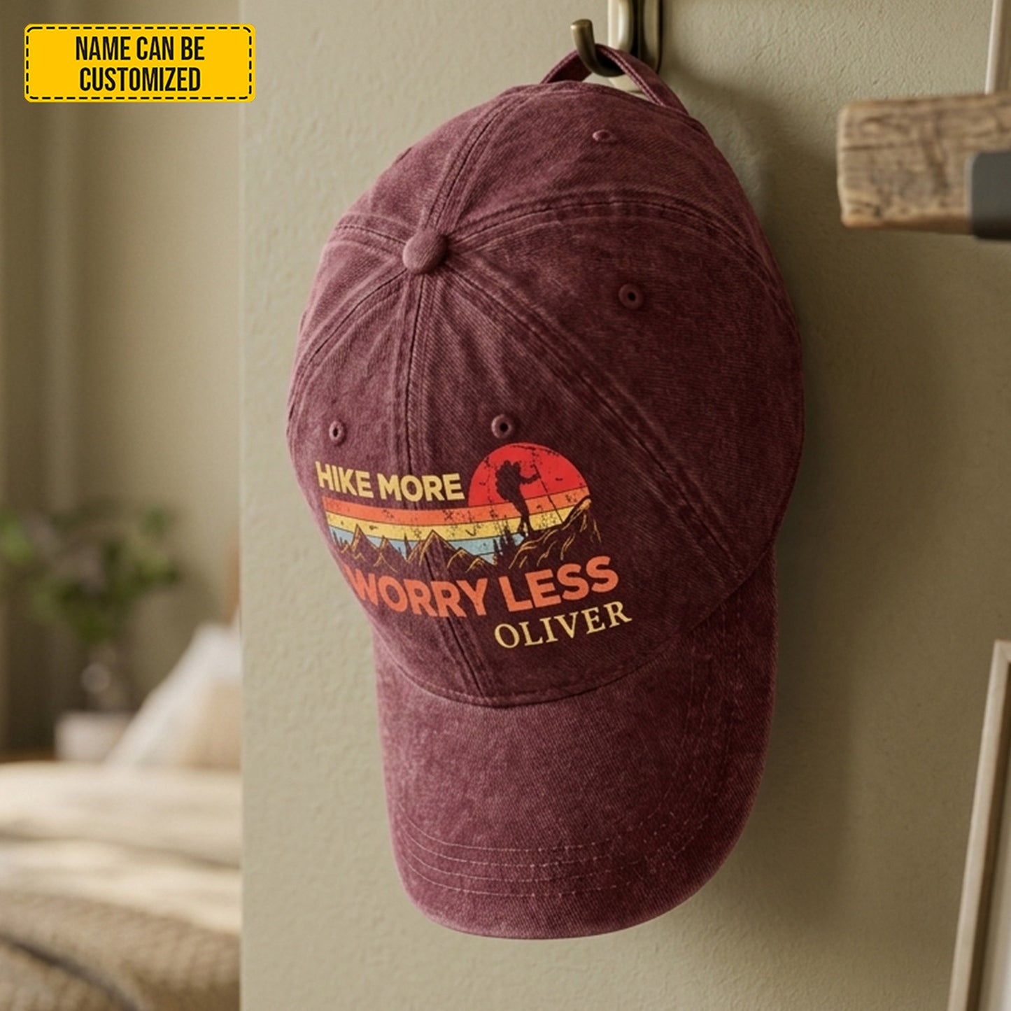 Personalized Hike More Worry Less Denim Cap