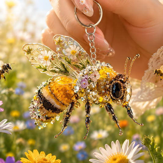 Sparkle Bee Floral Keychain