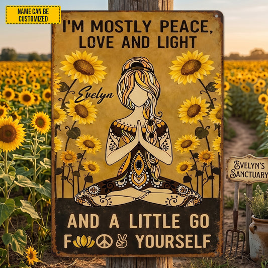 Personalized Sunflower Hippie Yoga Metal Sign