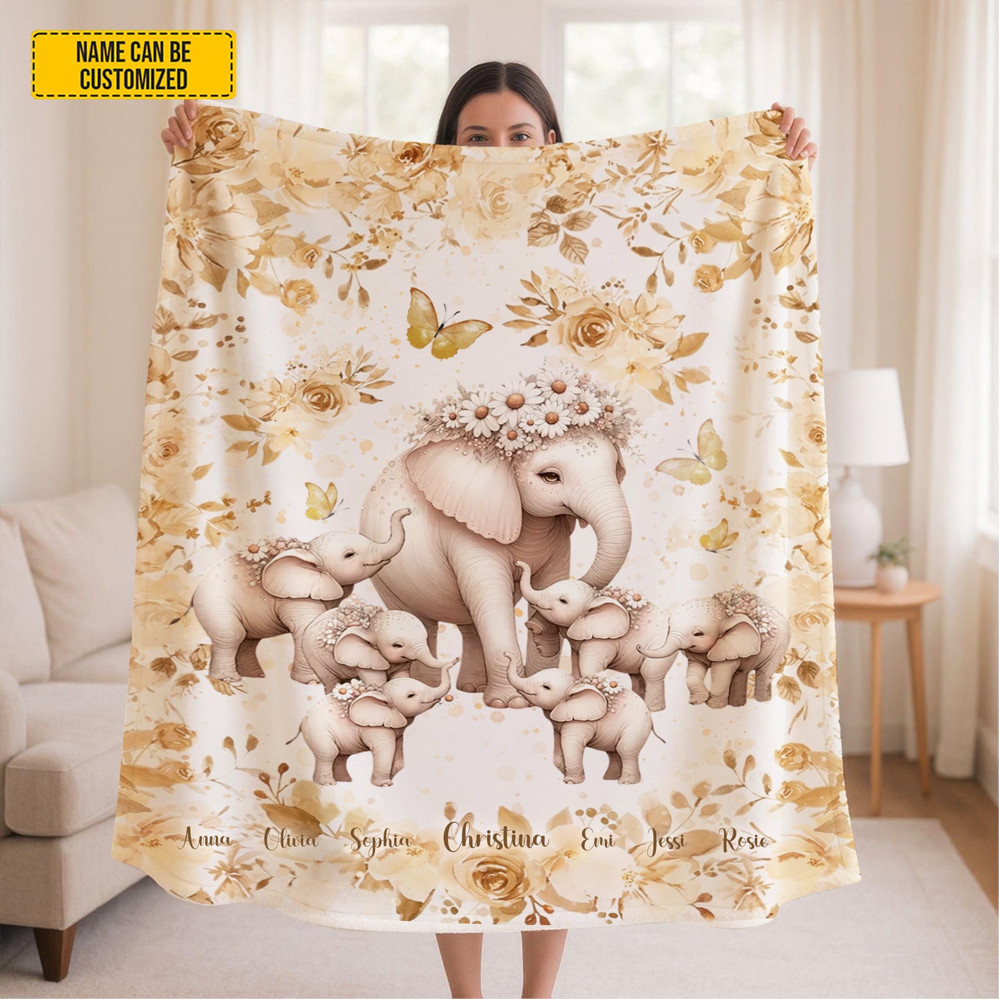 Personalized Elephant Family Blanket