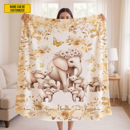 Personalized Elephant Family Blanket