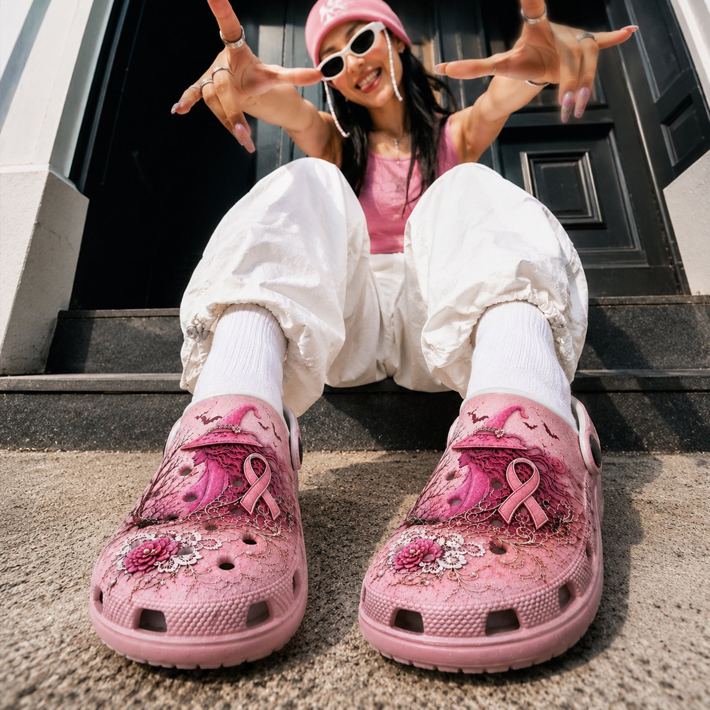 Pink Witch Awareness Crocs