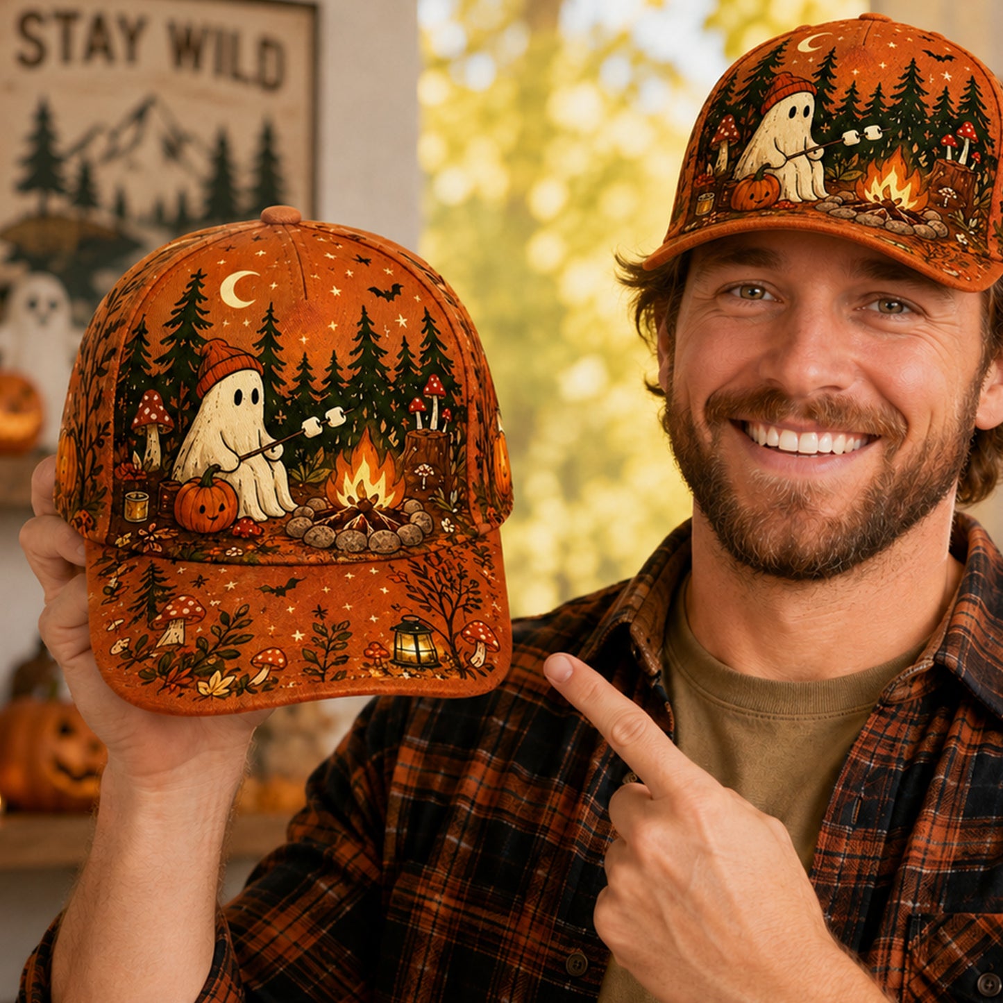Cozy Ghost Campfire – Halloween Cap