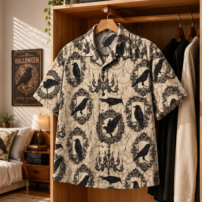 Gothic Raven Vintage Frames – Halloween Hawaiian Shirt