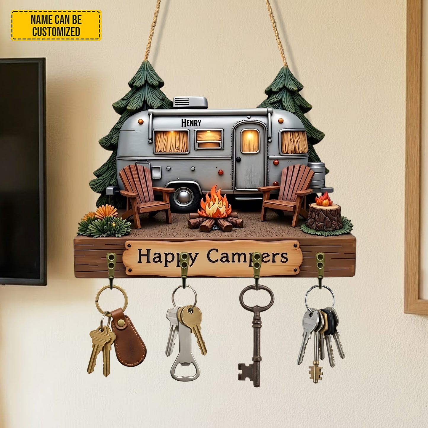 Personalized Happy Campers Custom Shaped Key Rack