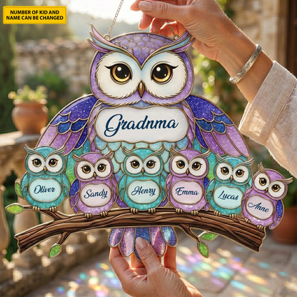 Personalized Owl Family Acrylic Suncatcher