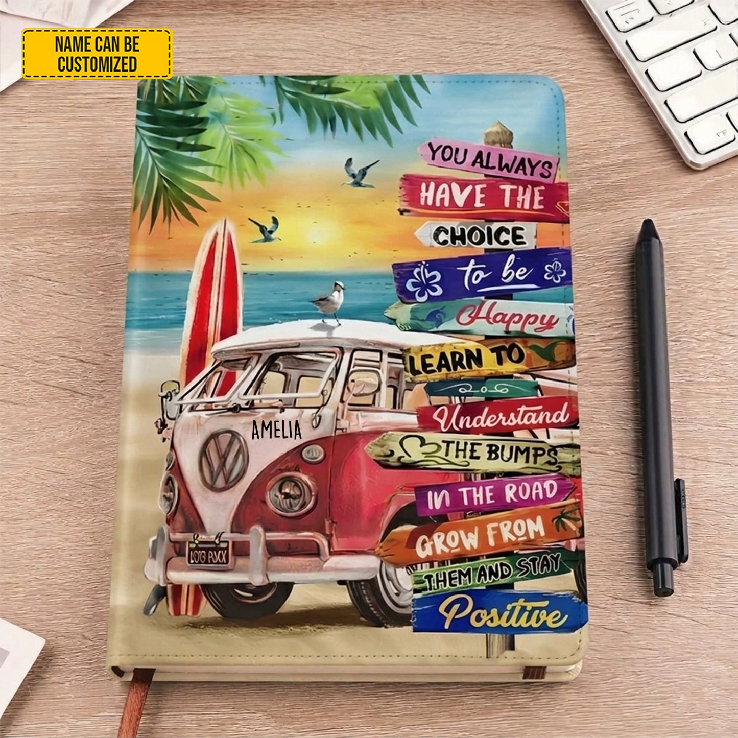 Personalized Hippie Van Leather Journal