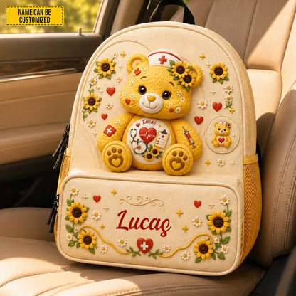 Personalized Nurse Bear Sunflower Kids Backpack