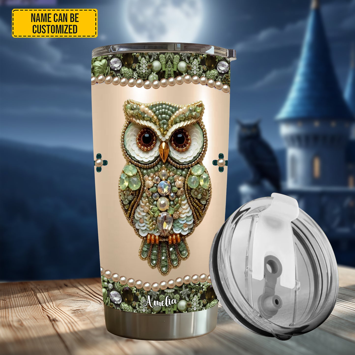 Personalized Sparkle Owl Stainless Steel Tumbler