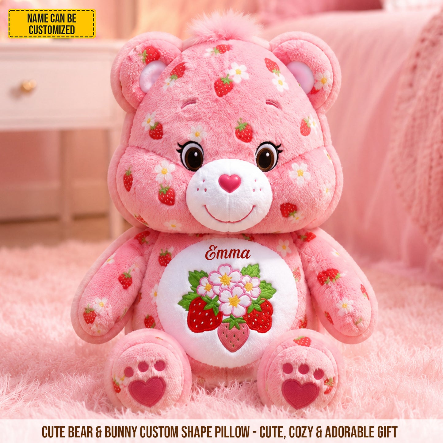 Personalized Cute Bear & Bunny Custom Shaped Pillow