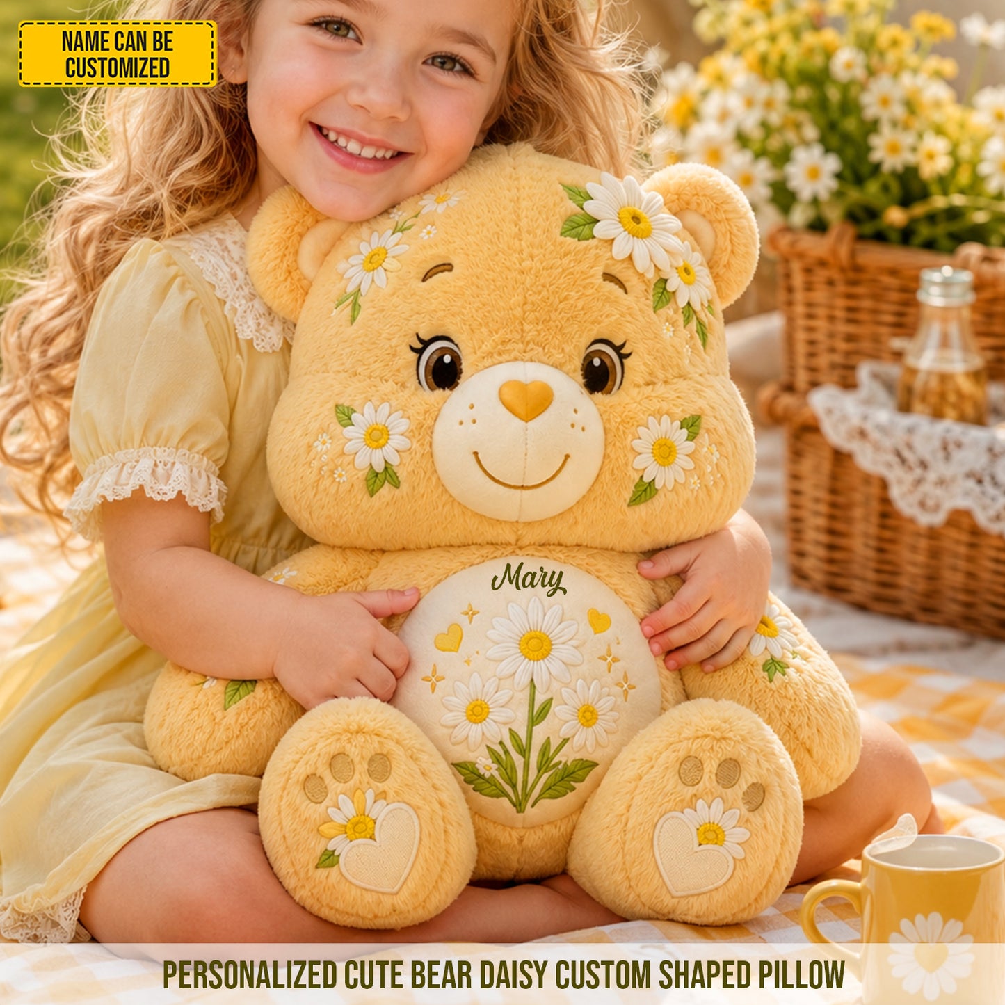 Personalized Cute Bear Daisy Custom Shaped Pillow