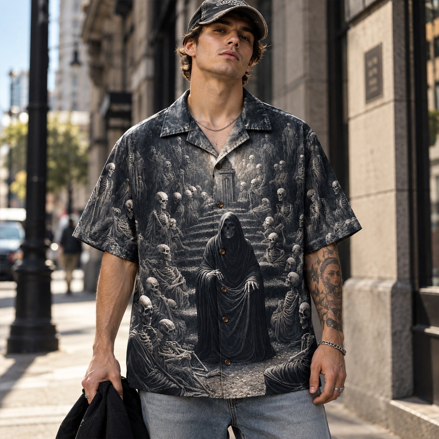 Memento Mori Skeleton Gathering – Gothic Hawaiian Shirt