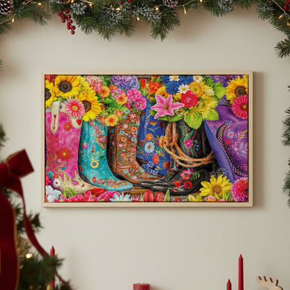 Western Floral Boots Wall Art Canvas