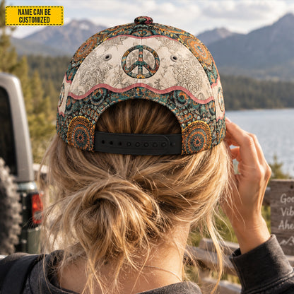 Personalized Boho Peace  Classic Cap – Custom Name Hippie Gift