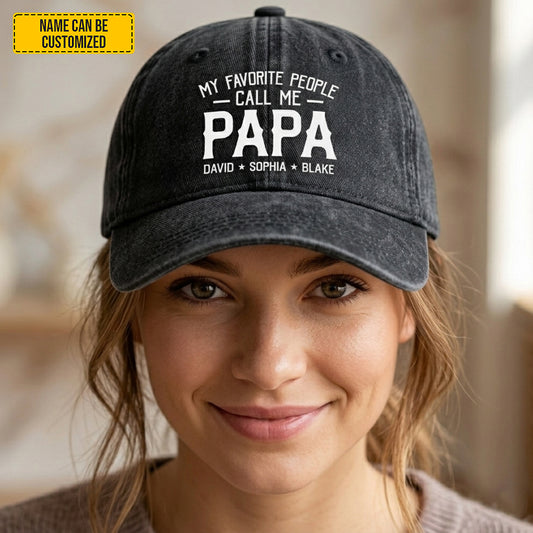 Favorite People Call Me Papa - Personalized Vintage Denim Cap