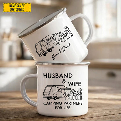 Husband And Wife, Camping Partner Mug- Personalized Couple Enamel Mug