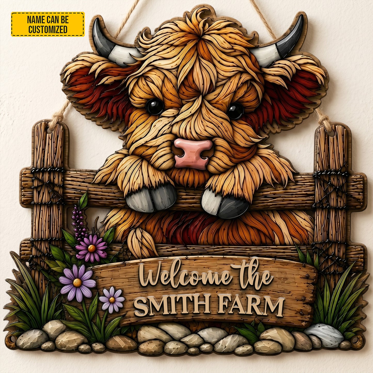 Welcome The Farm  – Personalized Cow Wooden Sign