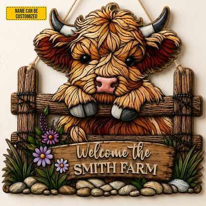 Welcome The Farm  – Personalized Cow Wooden Sign