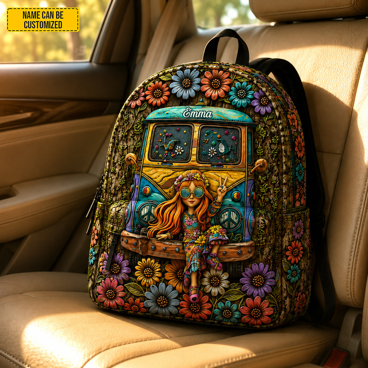 Personalized Hippie Flower Backpack - Kids Backpack