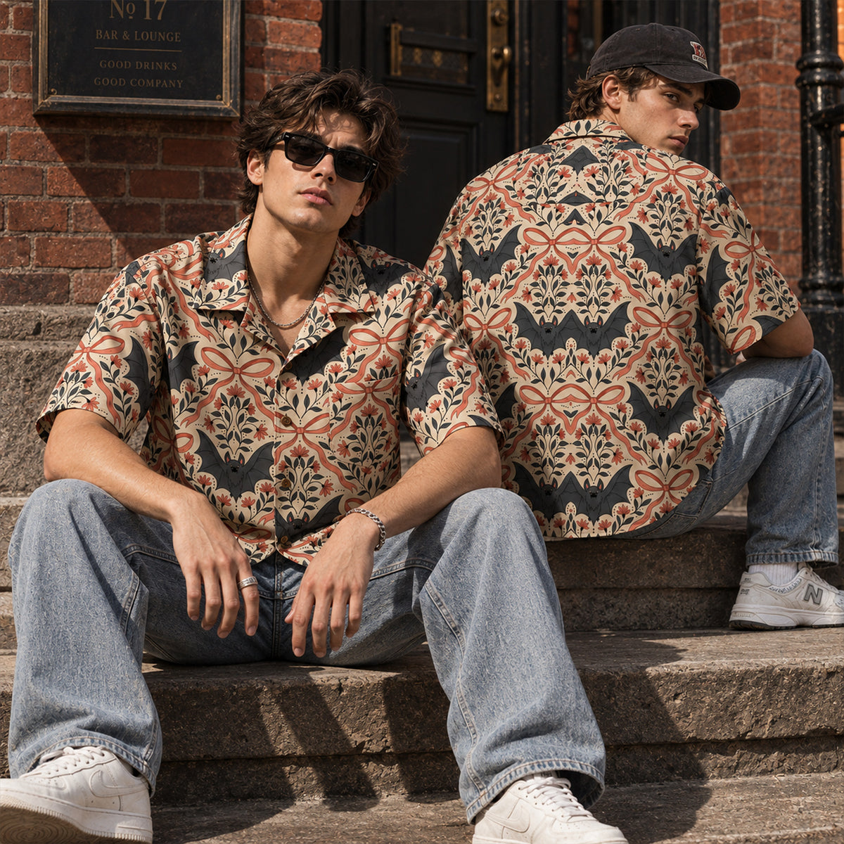 Vintage Floral Bat Gothic Hawaiian Shirt