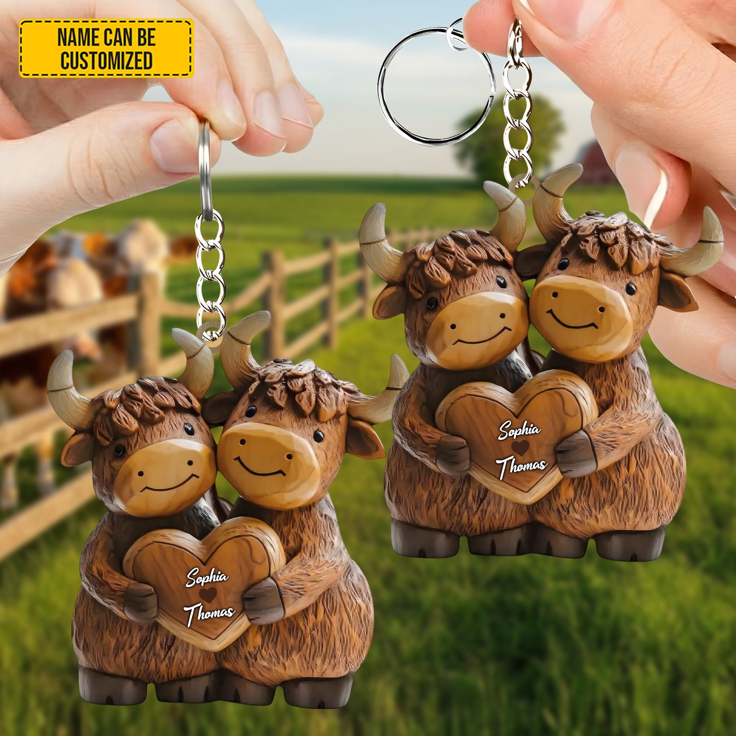 Personalized Couple Highland Cow Keychain