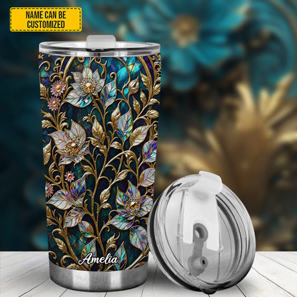 Personalized Waxflower & Celestial Quartz Stained Stained Glass Tumbler