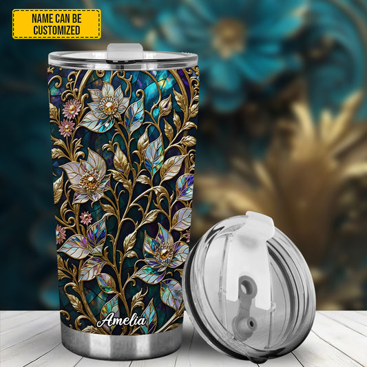 Personalized Waxflower & Celestial Quartz Stained Stained Glass Tumbler