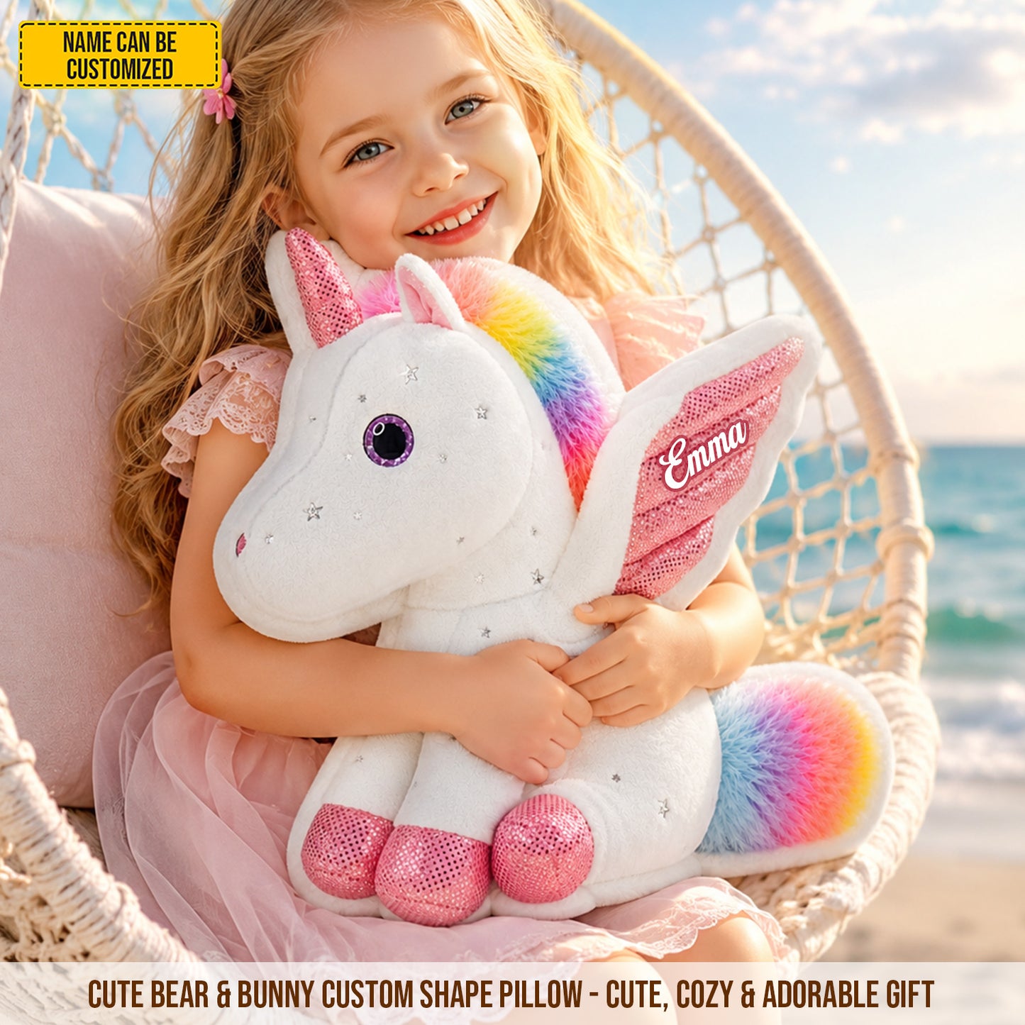 Personalized Rainbow Unicorn Custom Shaped Pillow