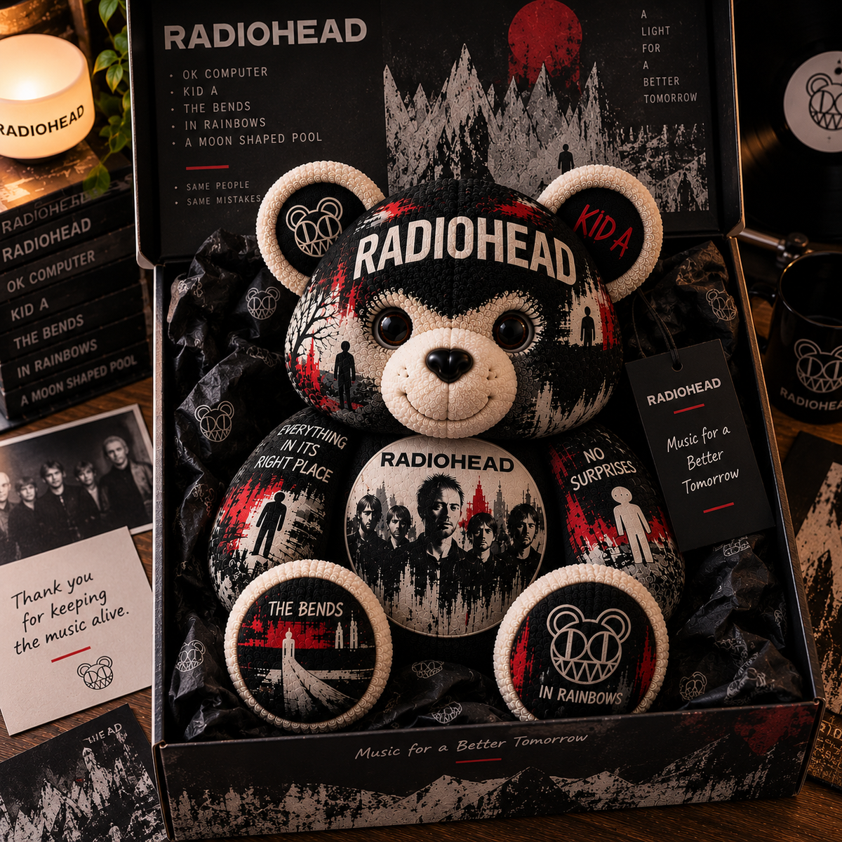 Radiohead Bear Custom Shaped Pillow – Alternative Rock Music Fan Gift