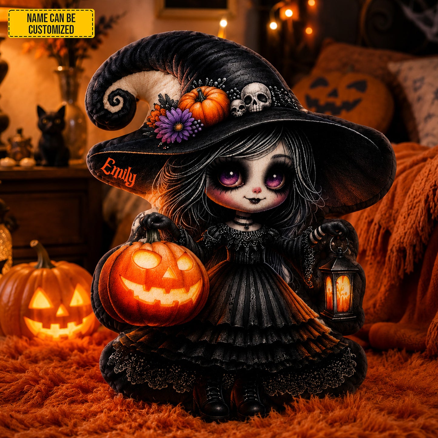 Personalized Gothic Witch Halloween Shape Pillow