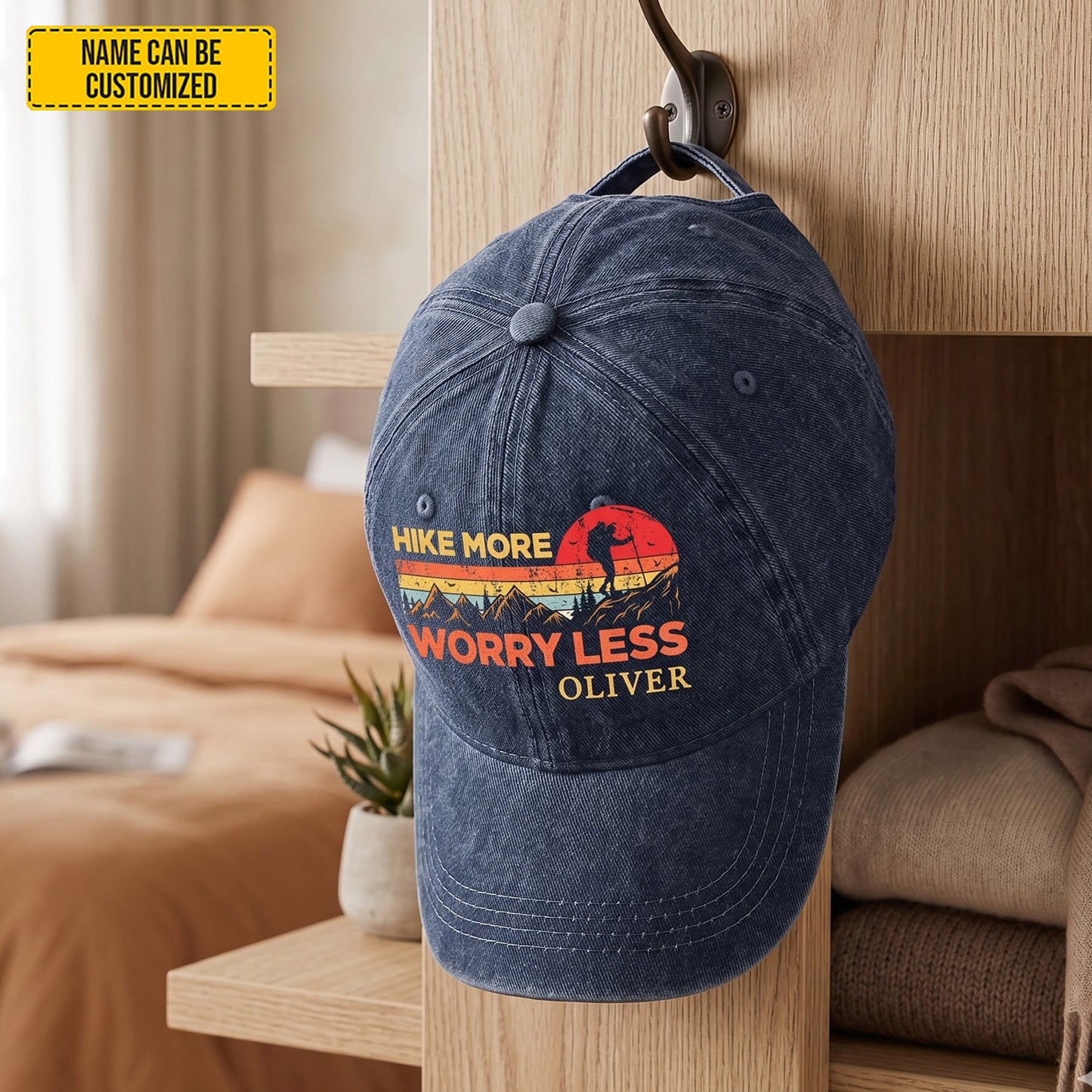 Personalized Hike More Worry Less Denim Cap