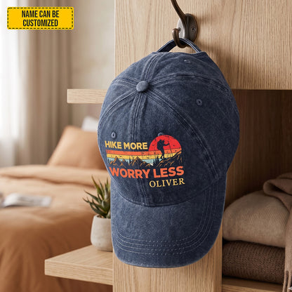 Personalized Hike More Worry Less Denim Cap