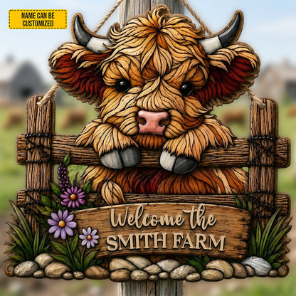 Welcome The Farm  – Personalized Cow Wooden Sign