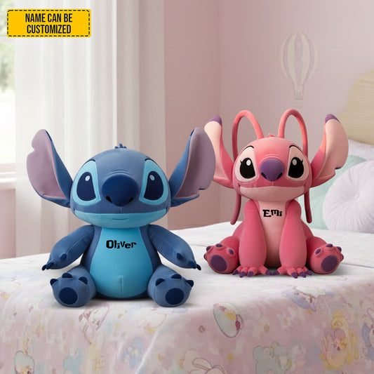 Blue and Pink Cute Couple - Personalized Couple Shaped Pillow, Gift For Couple