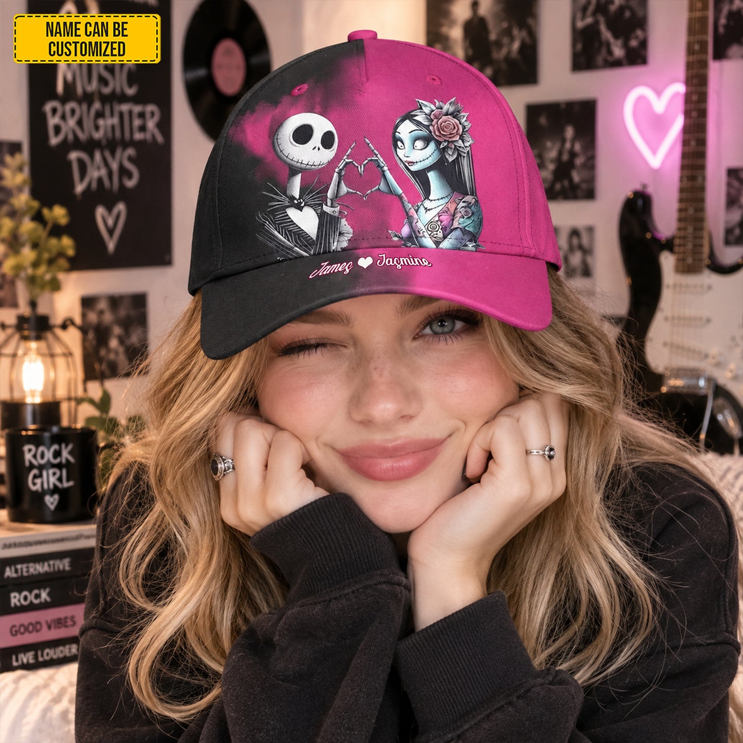 Personalized Gothic Couple Cap – Custom Name Romantic Gift