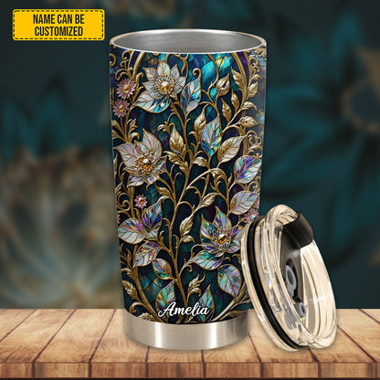 Personalized Waxflower & Celestial Quartz Stained Stained Glass Tumbler