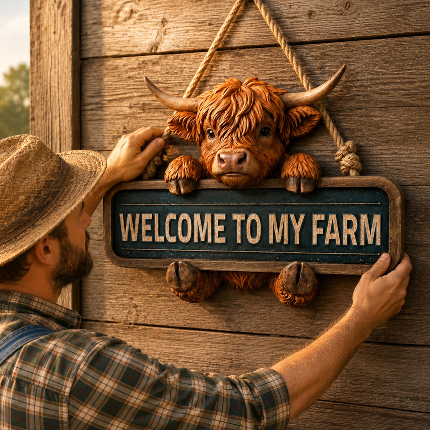 Highland Welcome – Personalized Cow Wooden Sign
