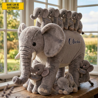 Mom Elephant With Little Kids - Personalized Shaped Pillow