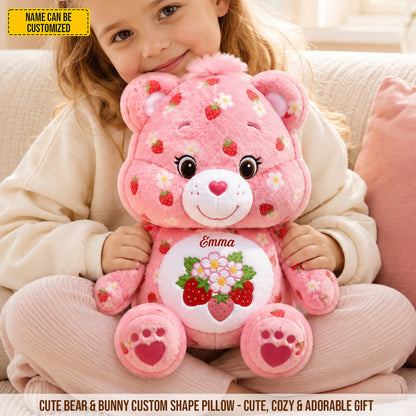 Personalized Cute Bear & Bunny Custom Shaped Pillow