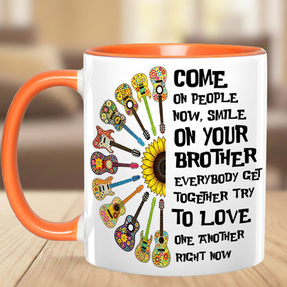 Come Together In Love – Hippie Guitar Sunflower Accent Mug