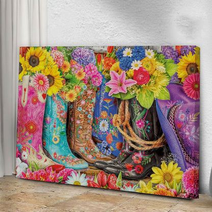 Western Floral Boots Wall Art Canvas