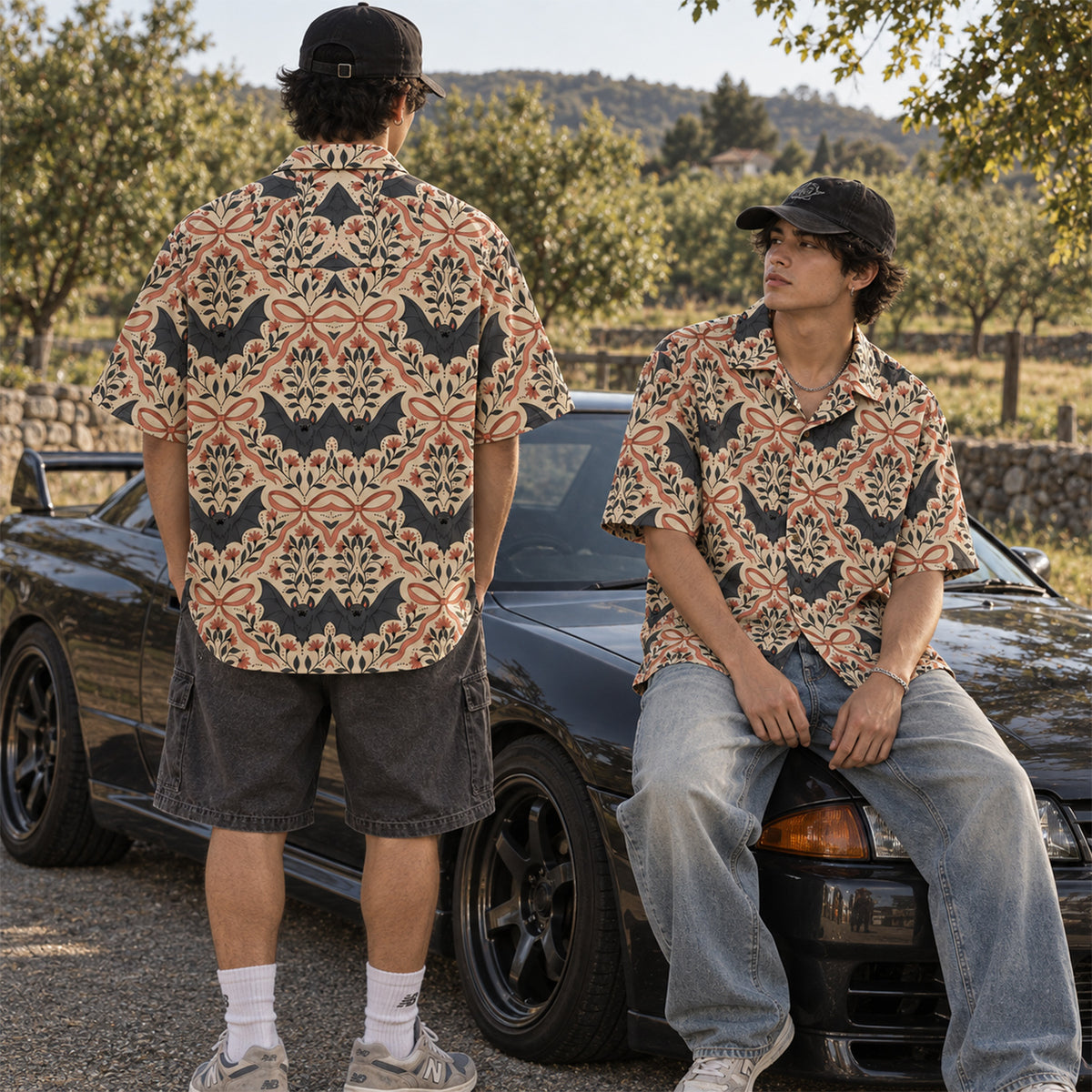 Vintage Floral Bat Gothic Hawaiian Shirt