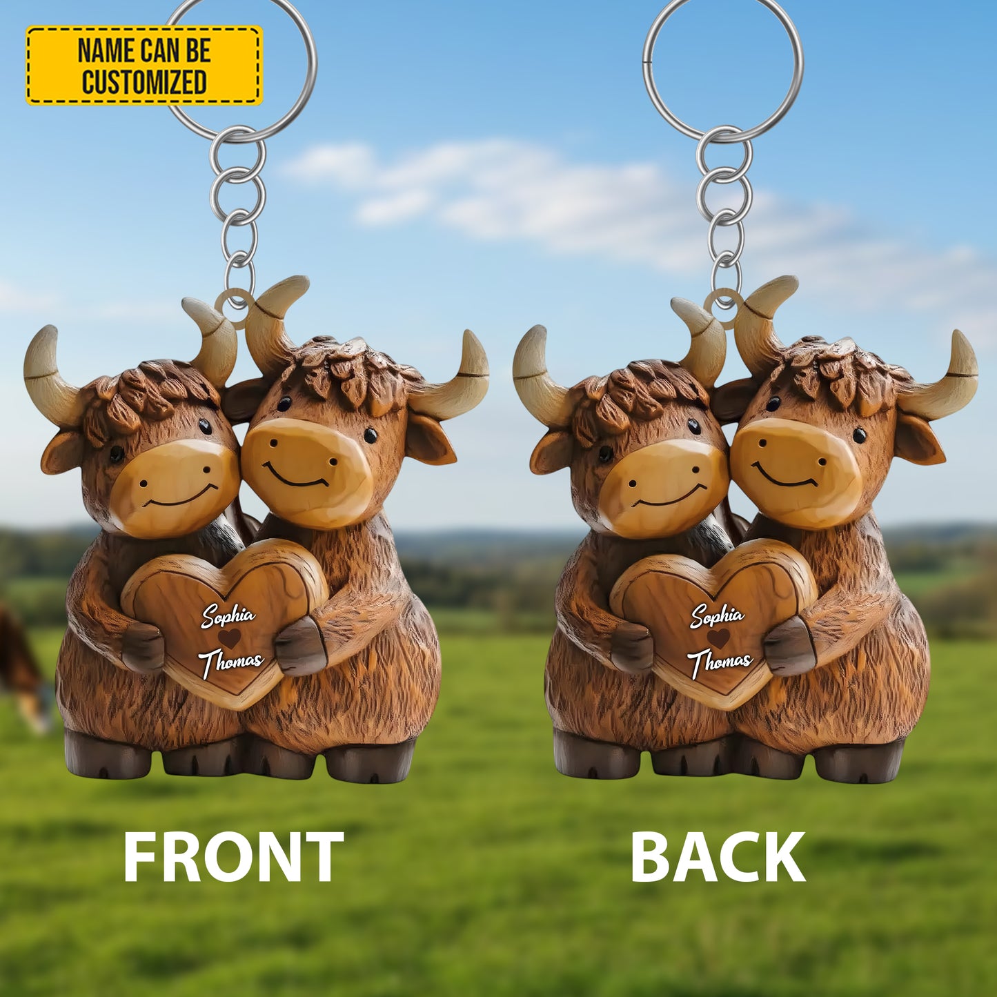 Personalized Couple Highland Cow Keychain