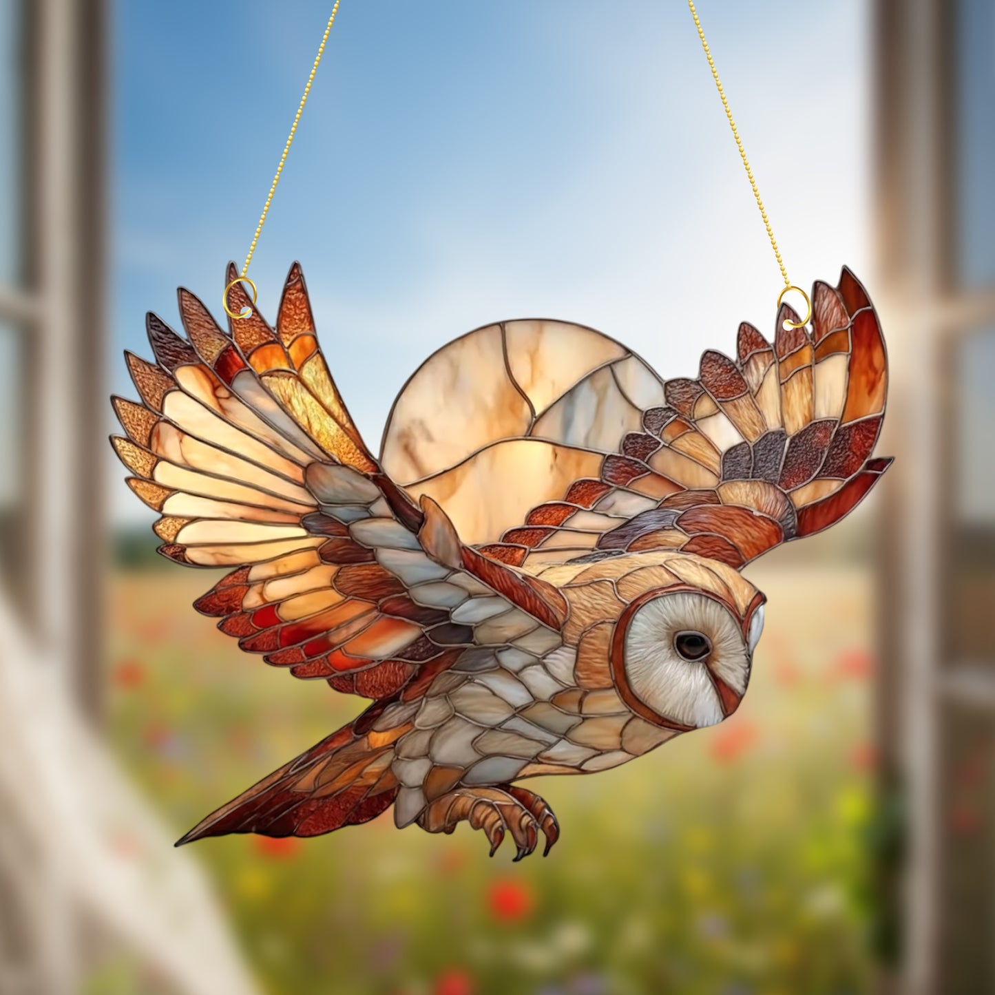 Beautiful Owl & Moon Acrylic Suncatcher