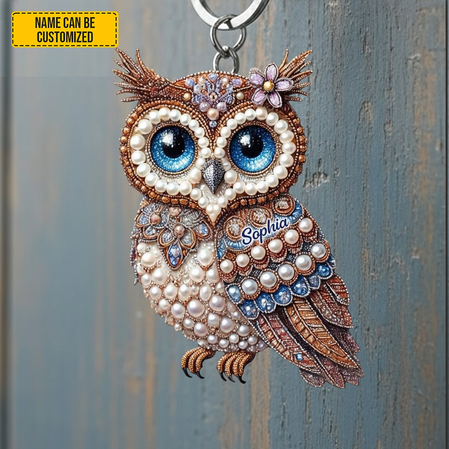Personalized Cute Sparkle Owl Keychain