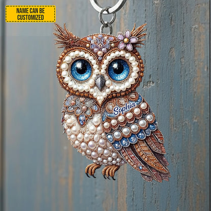 Personalized Cute Sparkle Owl Keychain