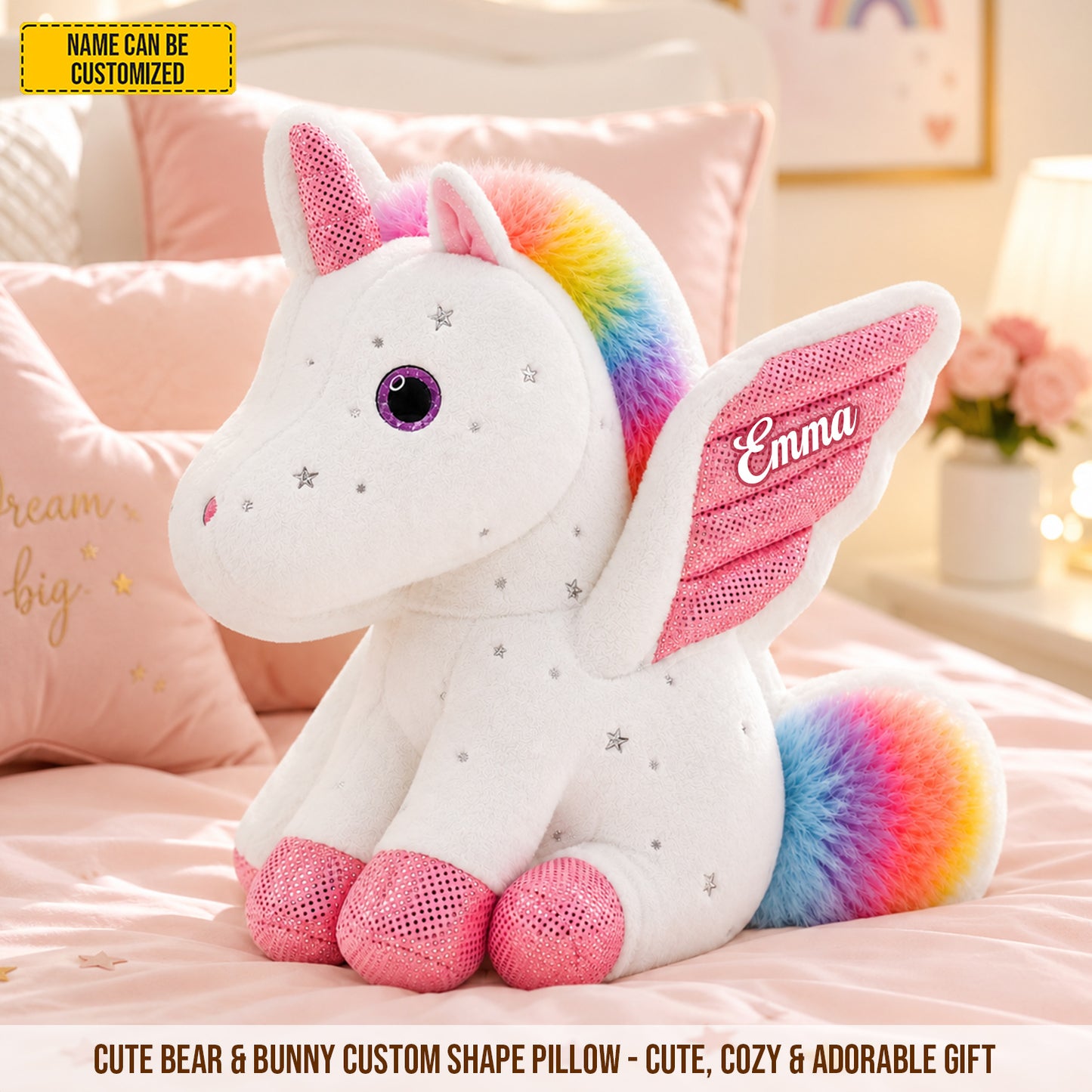 Personalized Rainbow Unicorn Custom Shaped Pillow
